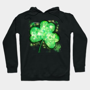 Shamrock St. Patricks Day Glitter Watercolor Painting 4 leaf clover Hoodie